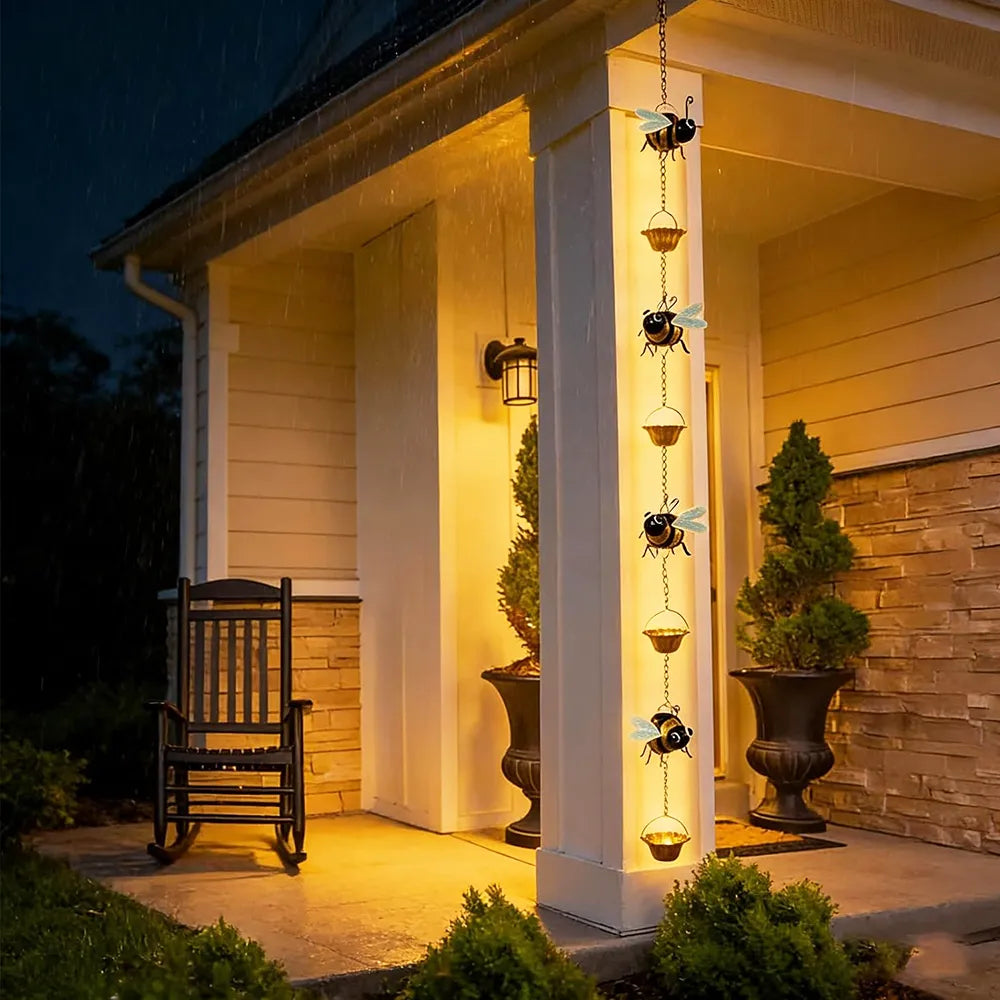 🐝 Whimsical Bee Rain Chain Decor – Hanging Bee Cup Rain Catcher for Gutters & Garden Décor