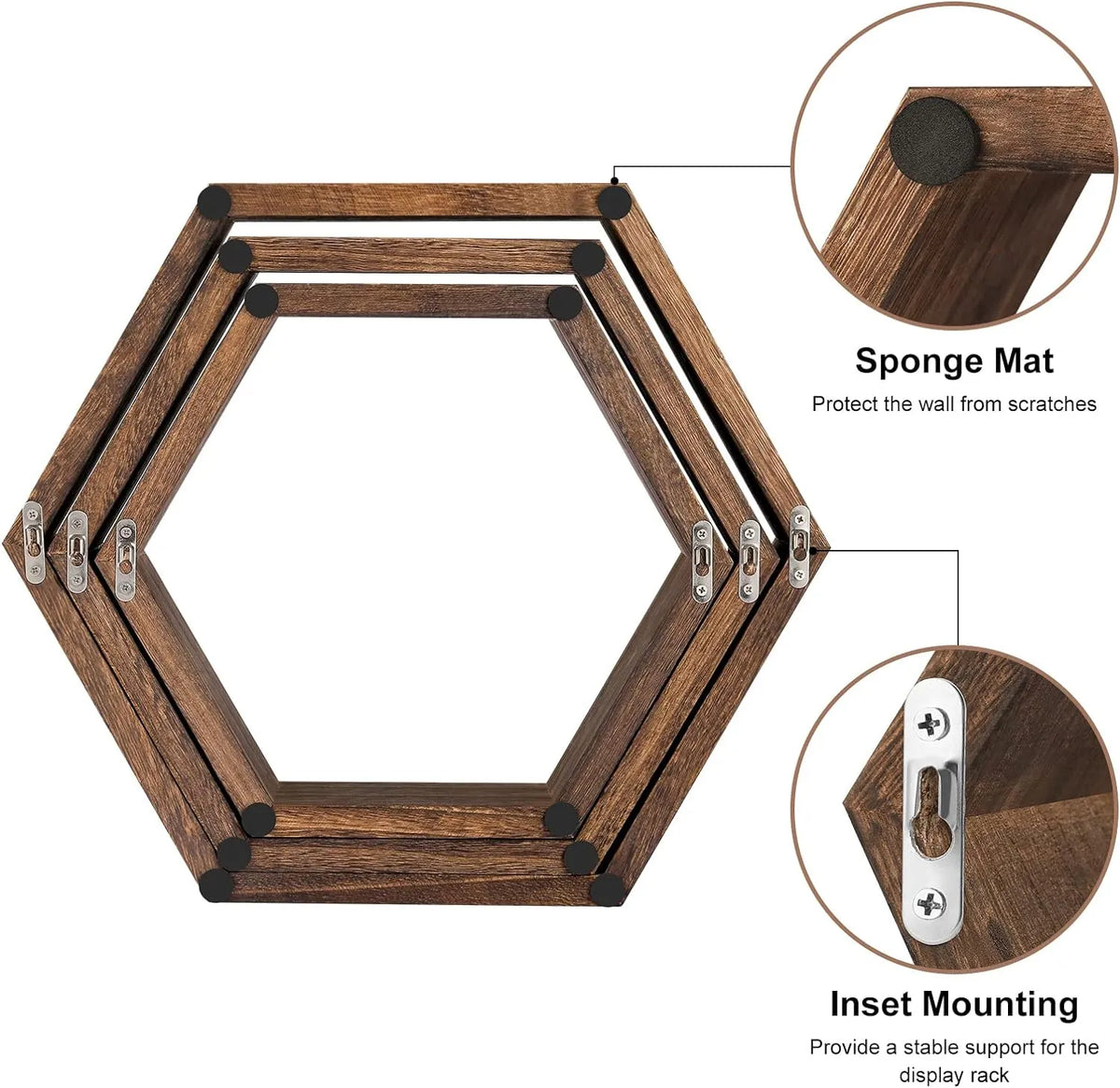 Set of 3 Hexagonal Floating Shelves – Rustic Honeycomb Wall-Mounted Storage Shelves-Perfect for Your Bedroom, Living Room, Hallway, or Office Decor