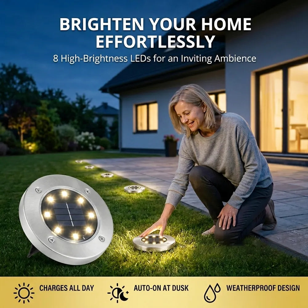 🌙 Solar Ground Lights – 8 LED Outdoor Disk Lights