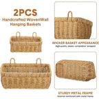 🌿 Bohemian Wall-Mounted Storage Basket – Imitation Rattan Design