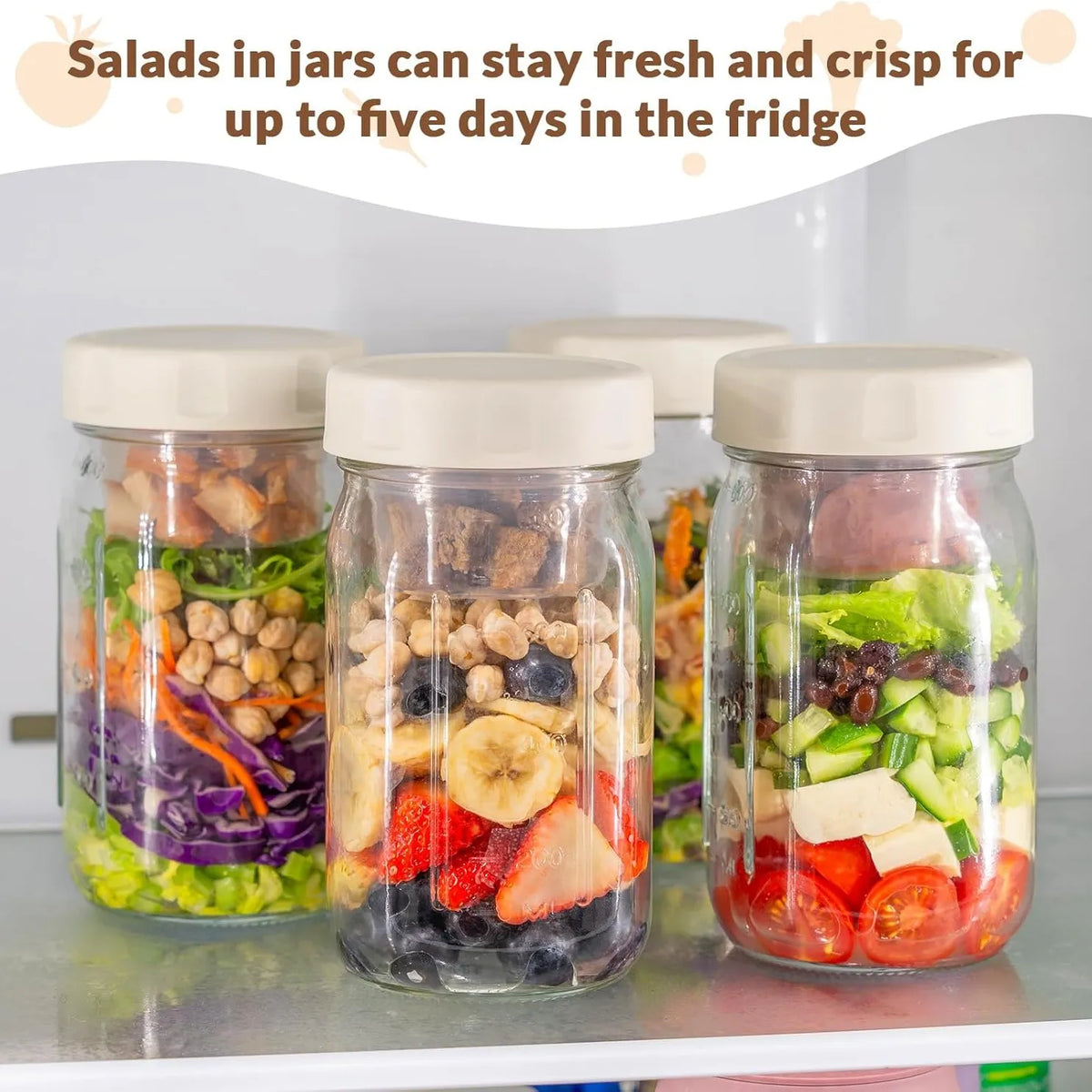 Layered Glass Salad Jar with Separate Dressing & Topping Cups