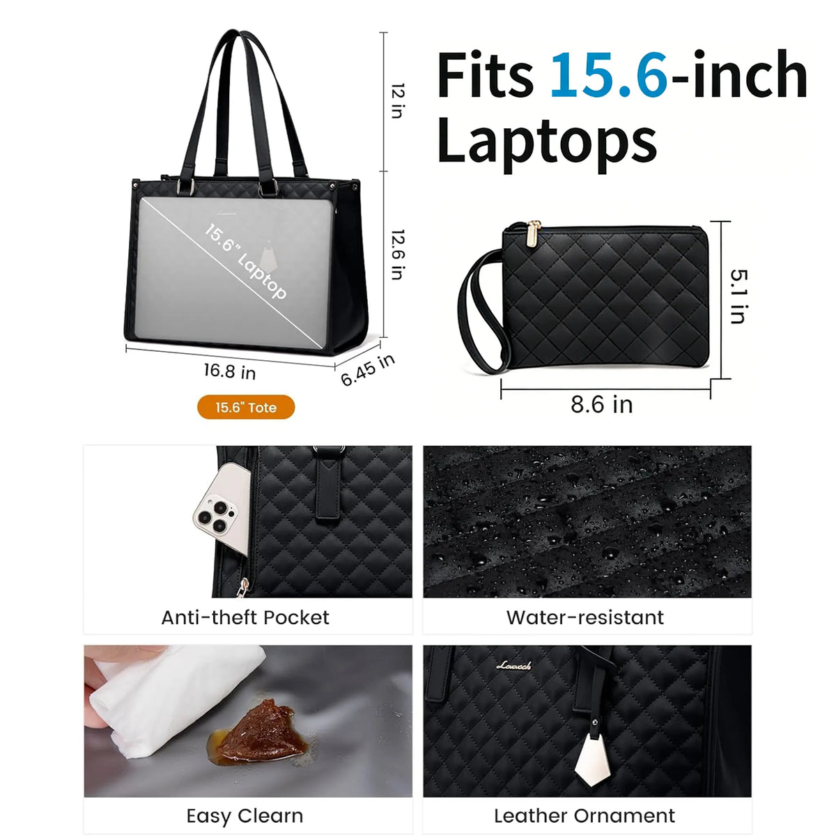 🖤Large capacity insulated handbag, can hold a laptop and lunchbox