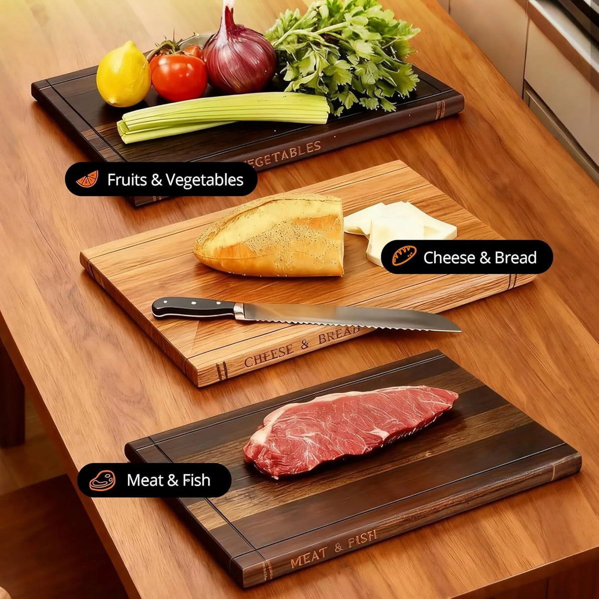 📚 Pine Wood Cutting Board Set