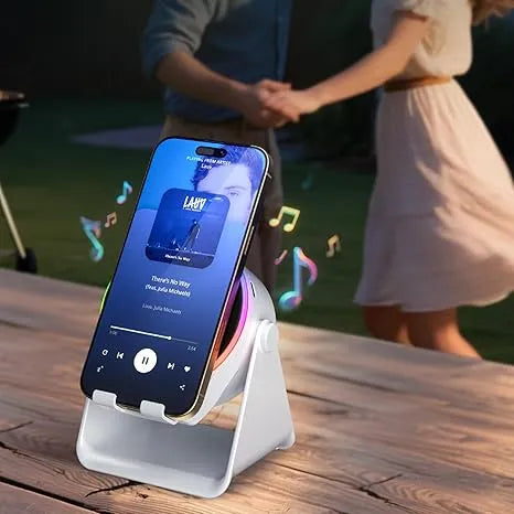 🔊 2-in-1 Wireless Induction Speaker & Adjustable Phone Stand with RGB Ambient Light