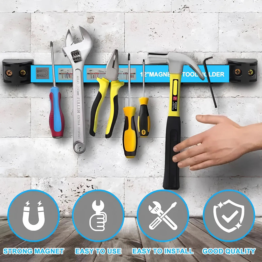 🔧 12" Magnetic Tool Holder – Heavy Duty Wall Mount Bars (Blue)