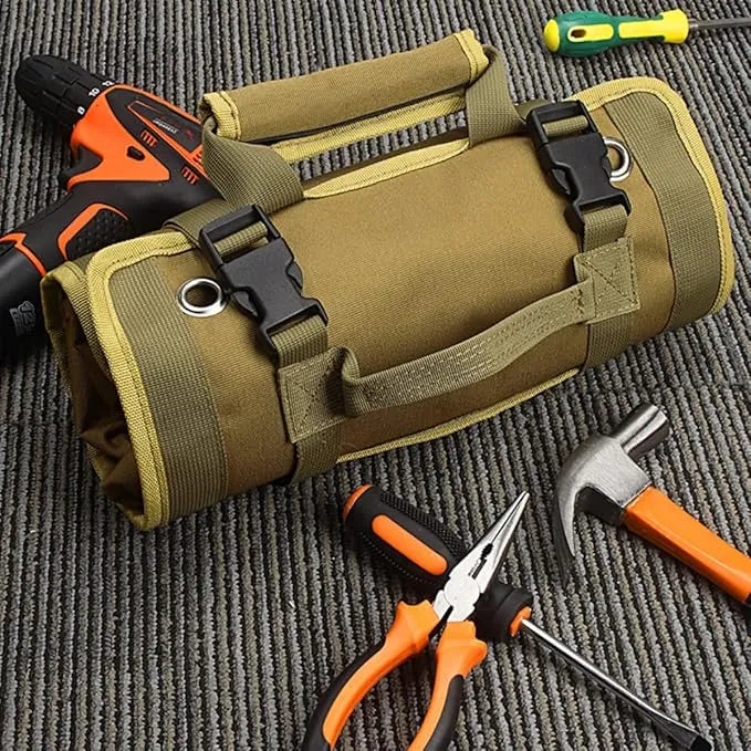 🧰 Portable Roll-Up Tool Bag Organizer – Heavy-Duty Canvas with 6 Compartments