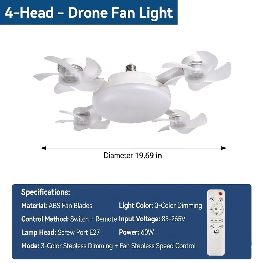 🚁 Drone-Shaped Ceiling Fan Light with Remote Control