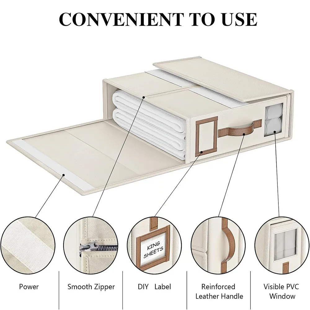 🛏️ Foldable bedding storage box - with a see-through window and transparent label bag