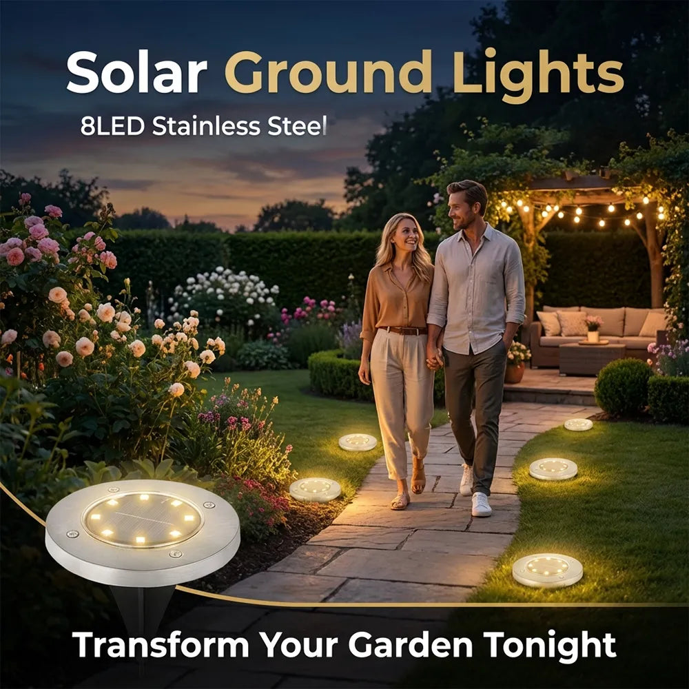 🌙 Solar Ground Lights – 8 LED Outdoor Disk Lights