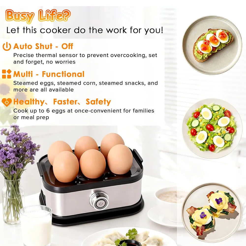 🥚 Fast 6-Egg Cooker – Quick Breakfast Egg Boiler & Steamer