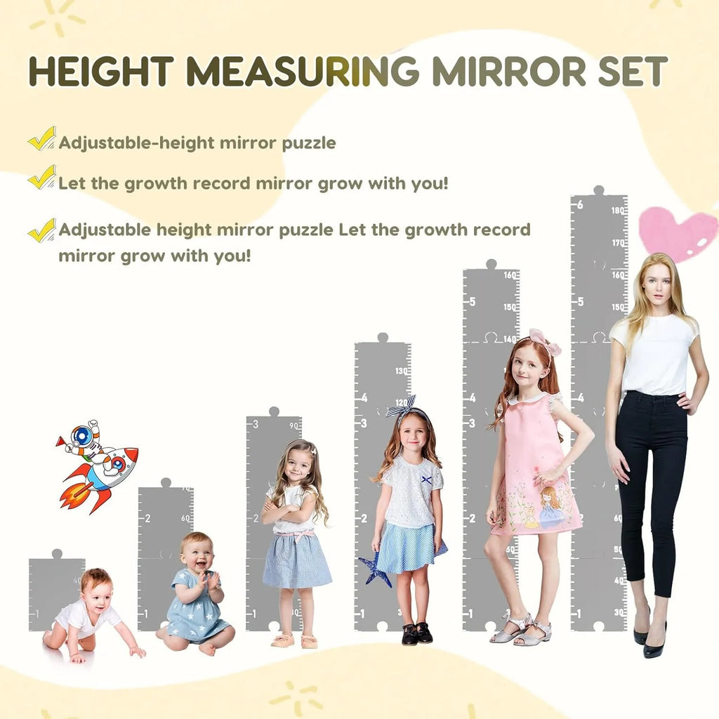 Wall-Mounted Height Measurement Chart with Mirror & Stickers – Track Your Child’s Growth in Style!