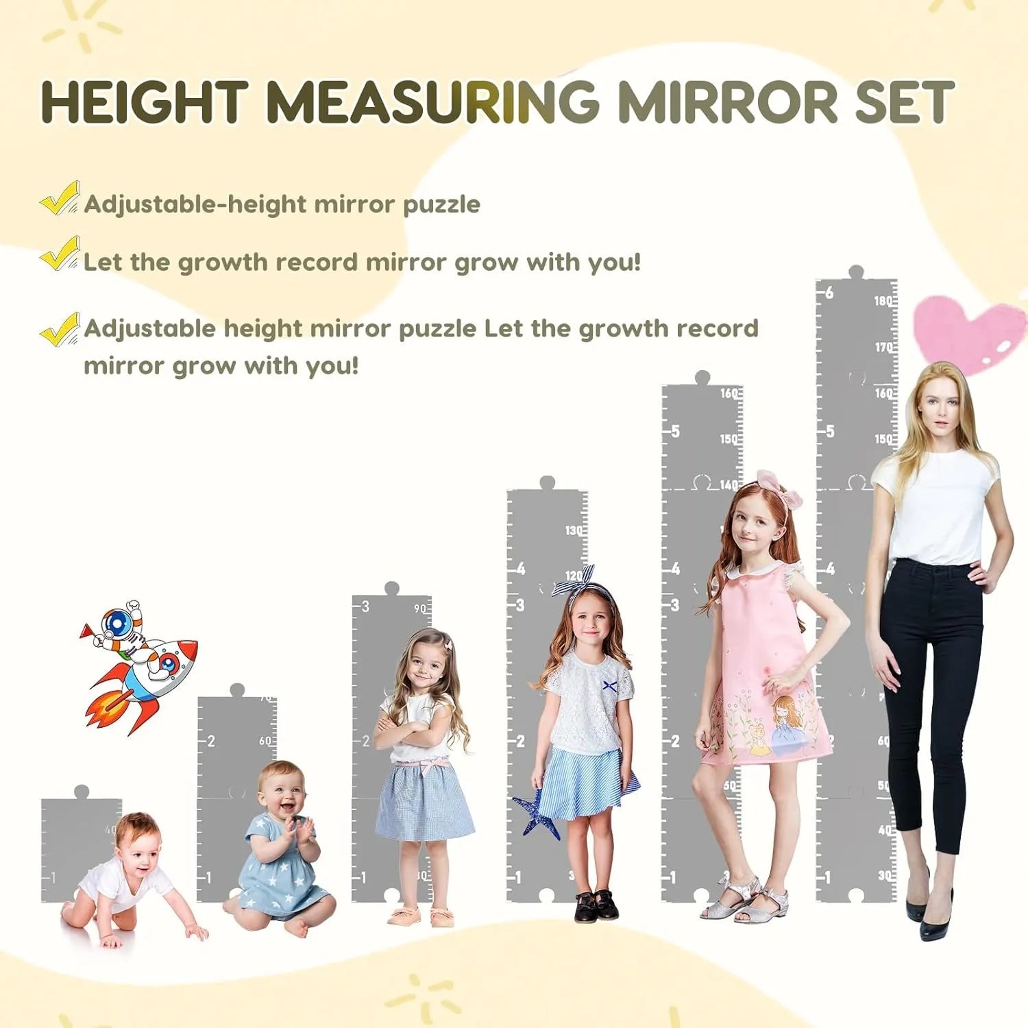 Wall-Mounted Height Measurement Chart with Mirror & Stickers – Track Your Child’s Growth in Style!