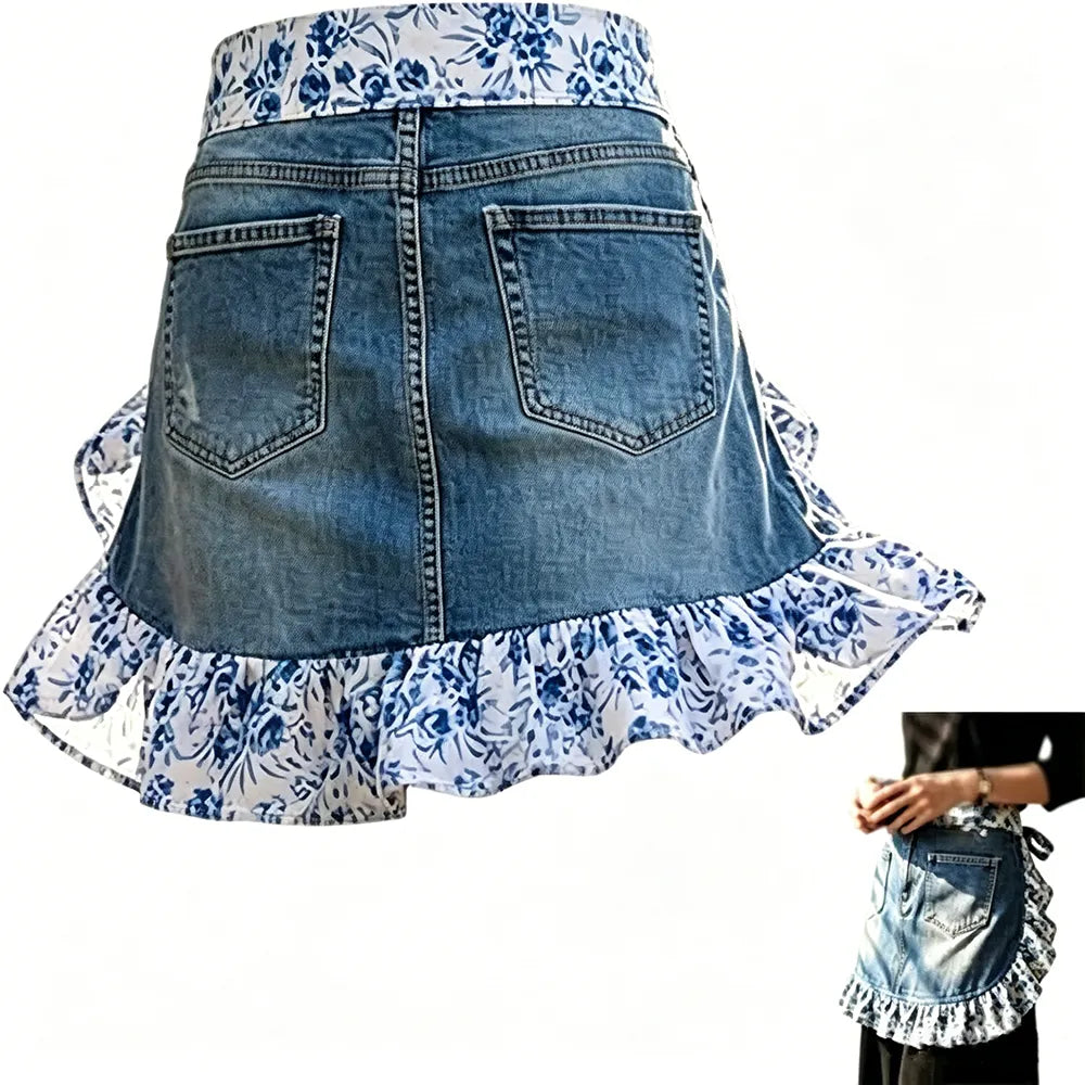 👖 Vintage Denim Ruffle Apron