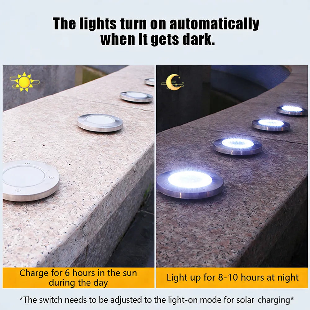 🌙 Solar Ground Lights – 8 LED Outdoor Disk Lights