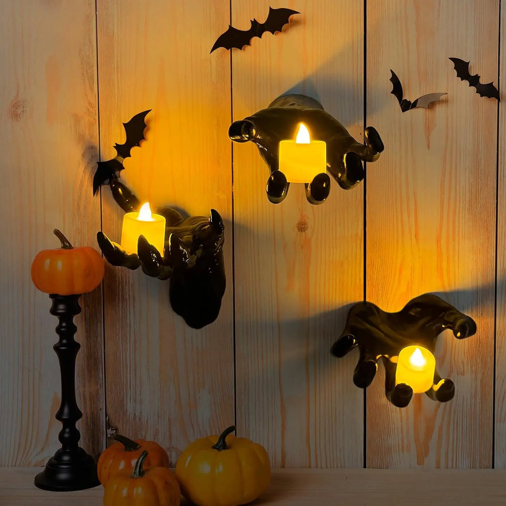 3-Piece Creepy Reaching Hand Wall Decor Set with LED Candles