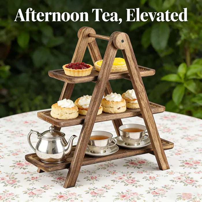 🌿 Wooden three-tiered tray stand
