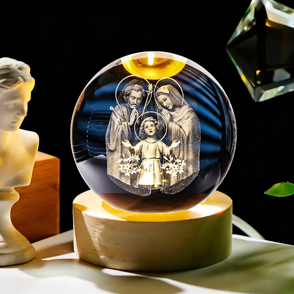 ✝️ Crystal Ball Night Light with Wooden Base