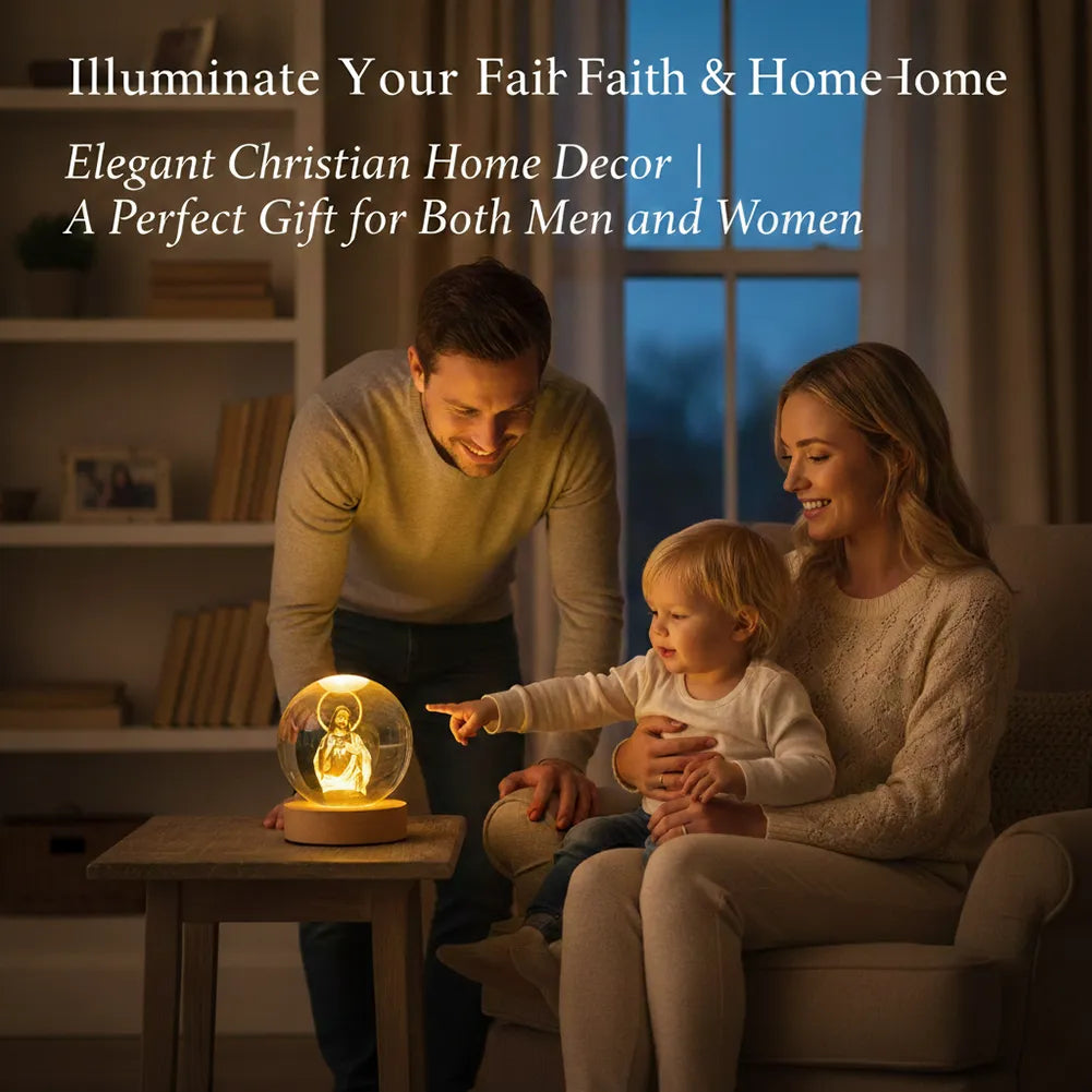 ✝️ Crystal Ball Night Light with Wooden Base