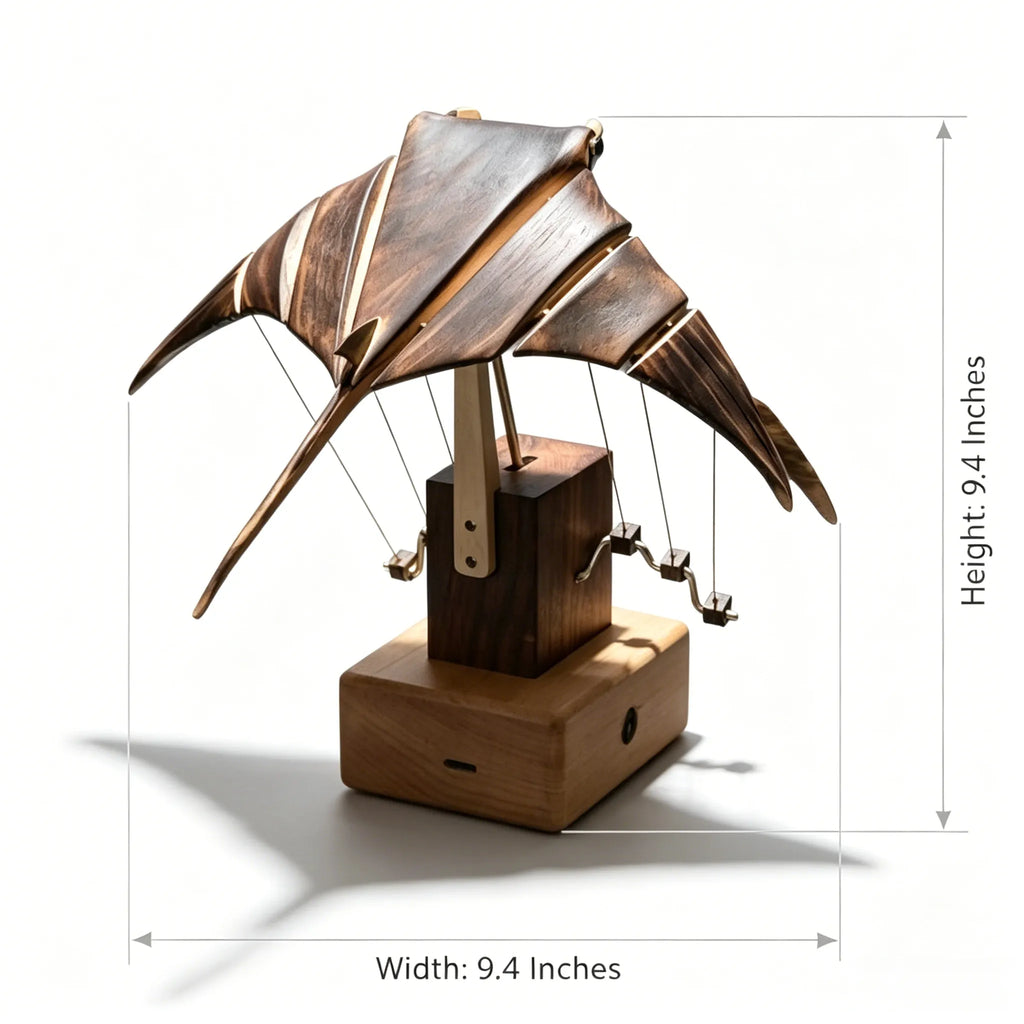 Handcrafted Walnut Manta Ray – USB Kinetic Sculpture, No Assembly