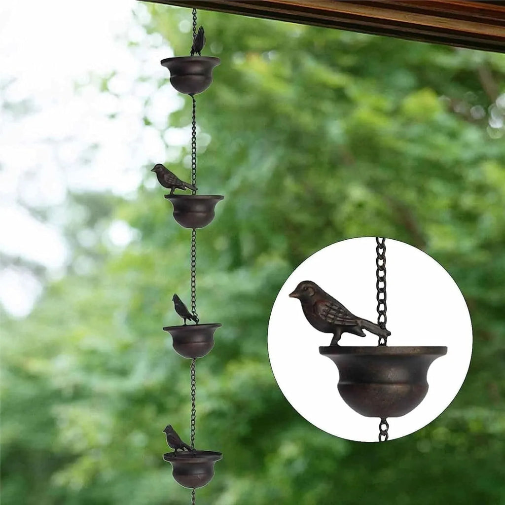 Bird-on-Cups Rain Chain – A Charming Blend of Function & Art