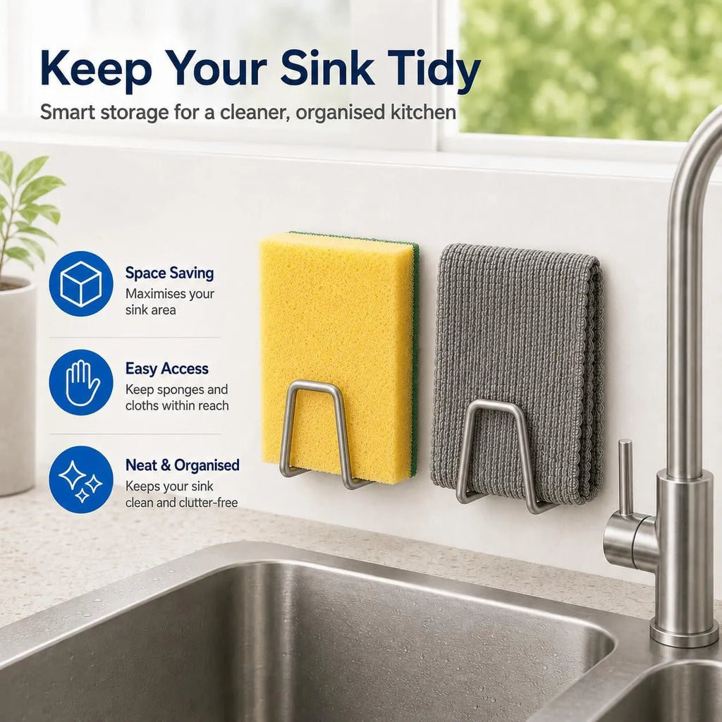 Self-Adhesive Stainless Steel Sponge Holders – 2-Pack or 4-Pack