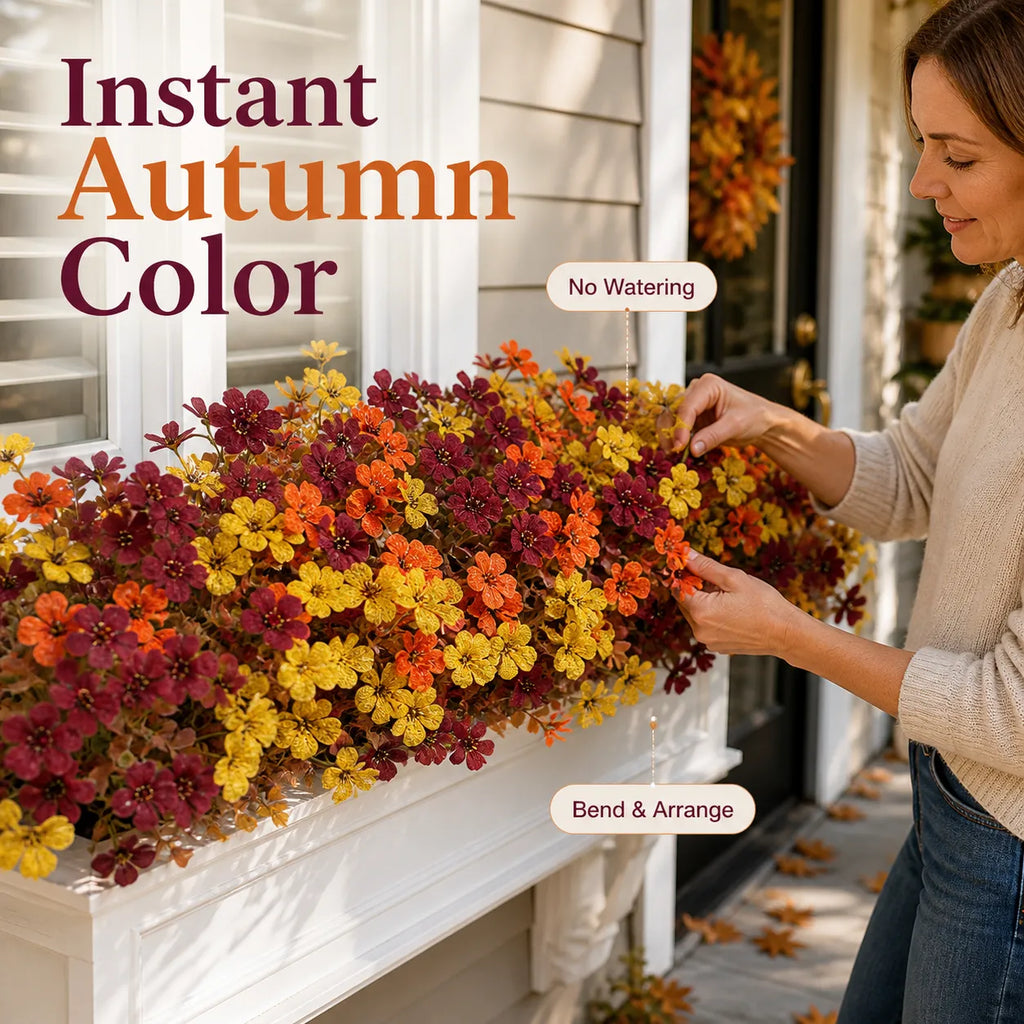 Artificial Fall Violet Flowers for Outdoor Planters – Flexible UV-Resistant Faux Stems