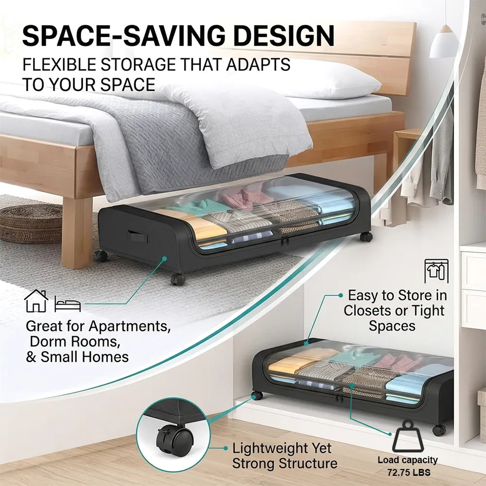 🛏️ Under Bed Storage with Wheels – Large Capacity Organizer Drawer