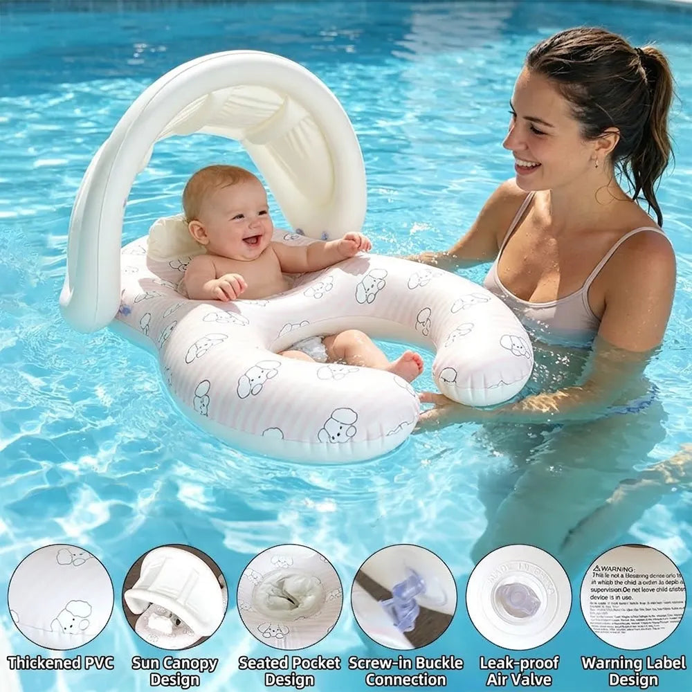 🌞 Infant Seat with Canopy | Inflatable Baby Pool Float with Soft Leg Support and Headrest
