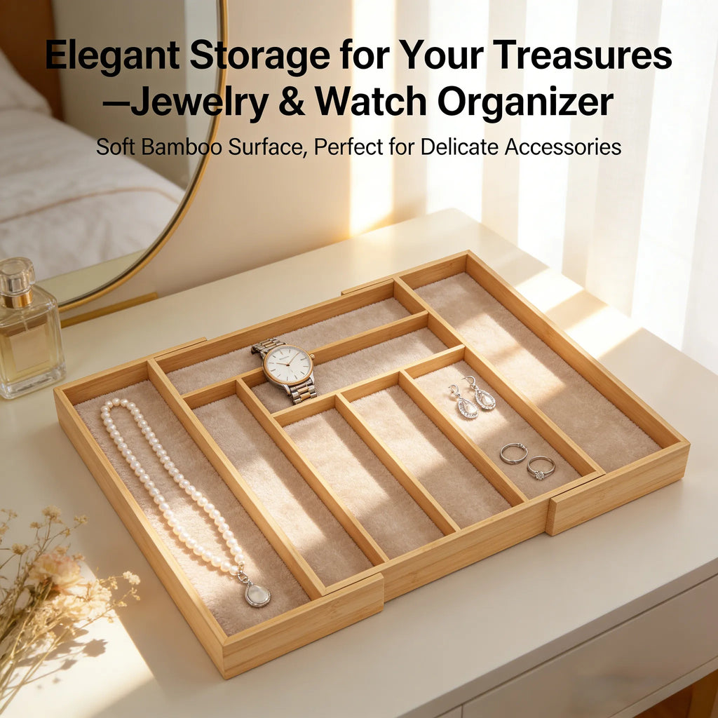 Expandable Bamboo Drawer Organizer – Versatile Compartment Storage🌿🗂️