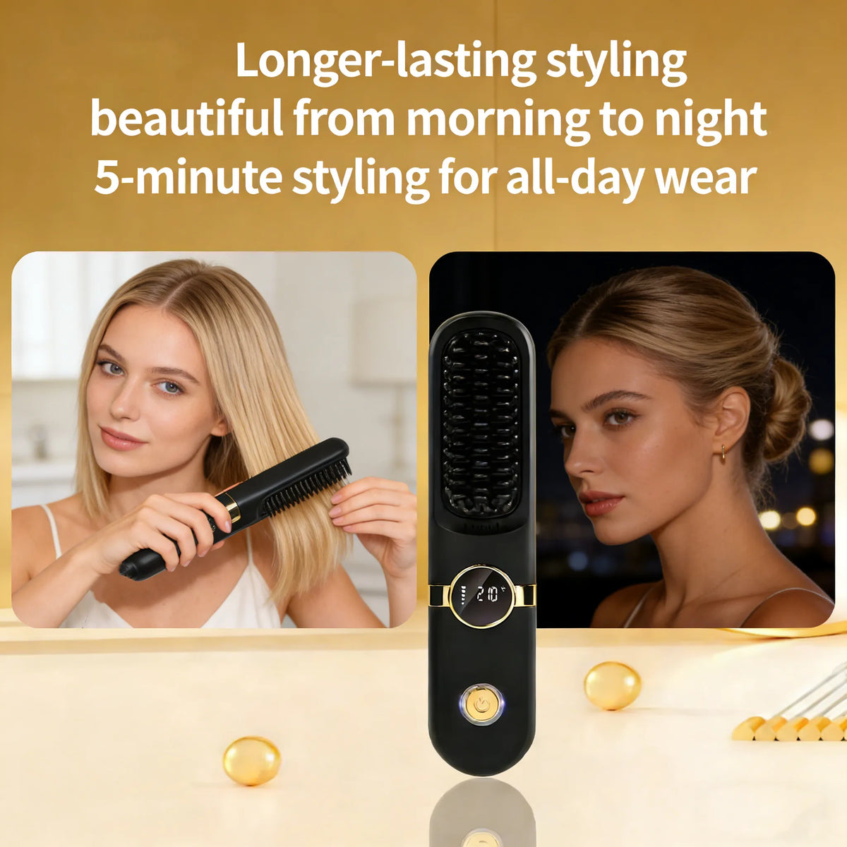 ✨ Wireless LCD Rechargeable Hair Straightener Brush