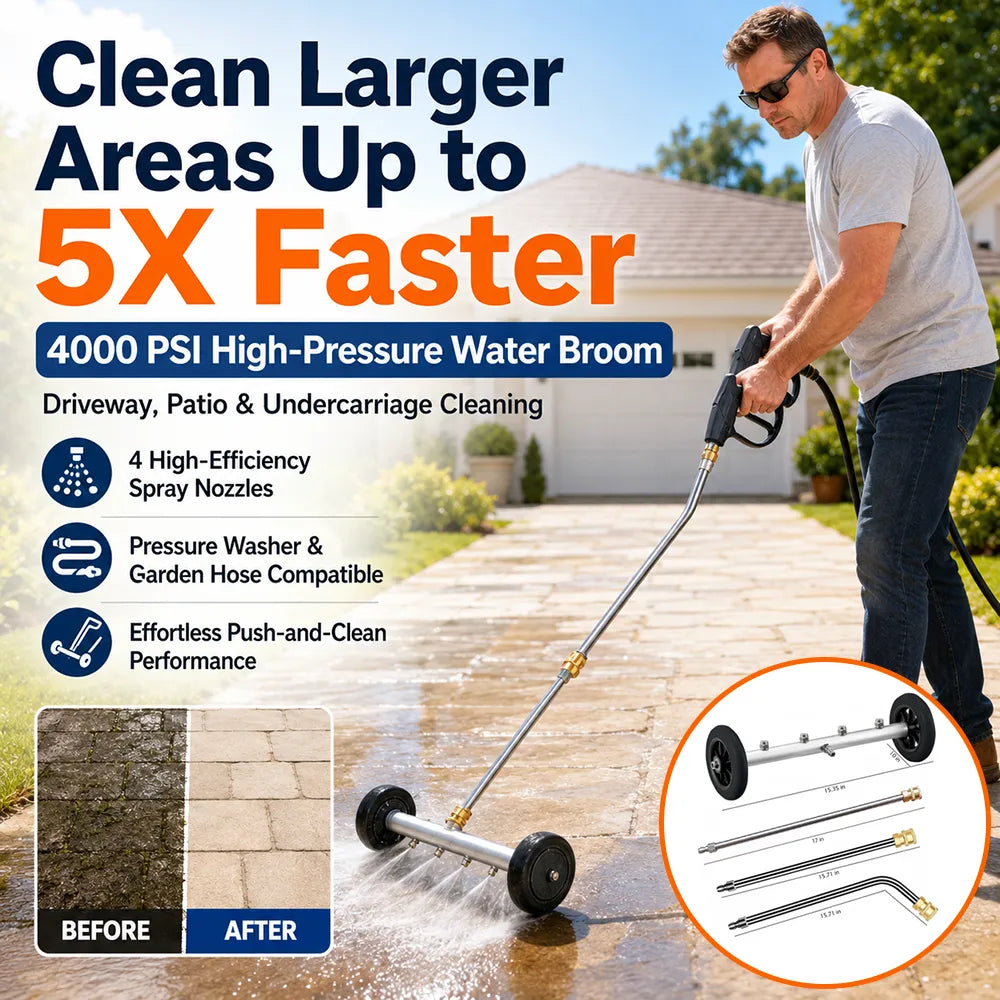 🚿4000 PSI High-Pressure Water Broom – Driveway, Patio & Undercarriage Cleaning Brush