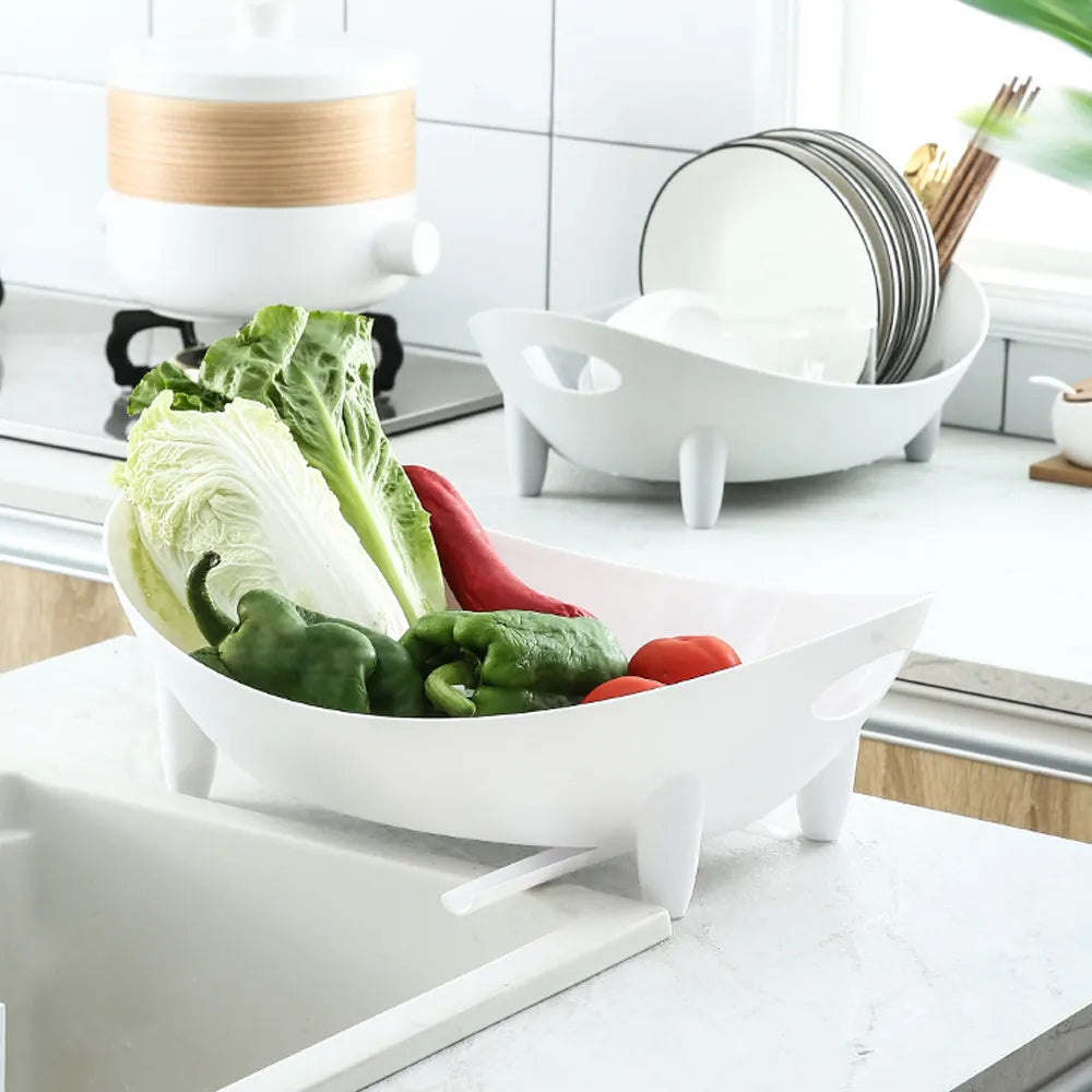 🍽️ Oval Dish Drying Rack with Utensil Holder