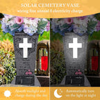 🕊️ Solar Cemetery Vase with LED Cross Light 🌿✨