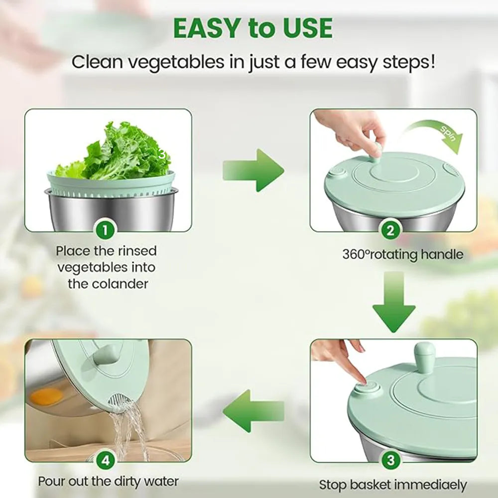 🥗 Multifunctional Stainless Steel Salad Spinner & Veggie Prep