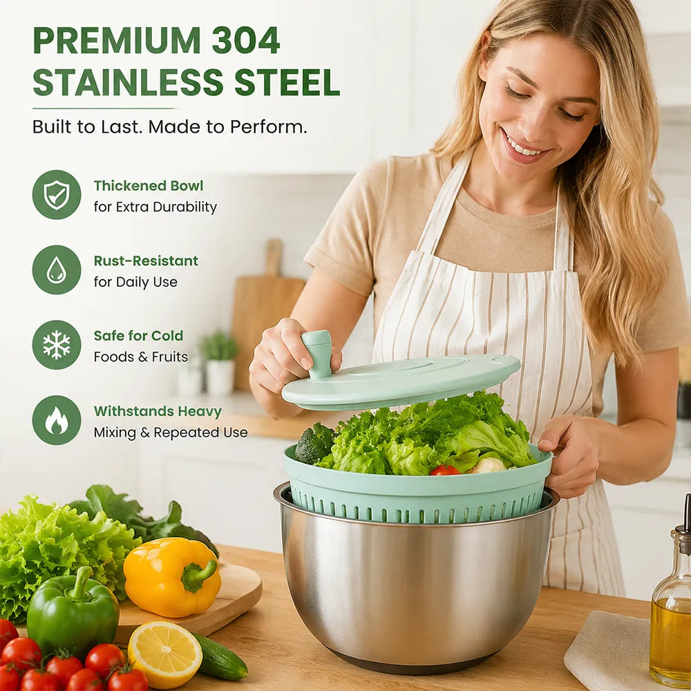 🥗 Multifunctional Stainless Steel Salad Spinner & Veggie Prep