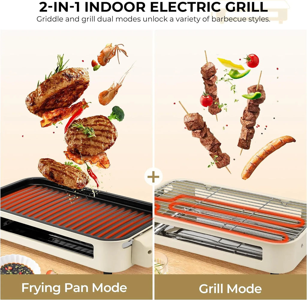 Double-Decker Indoor Electric Grill with 3 Personal Pans