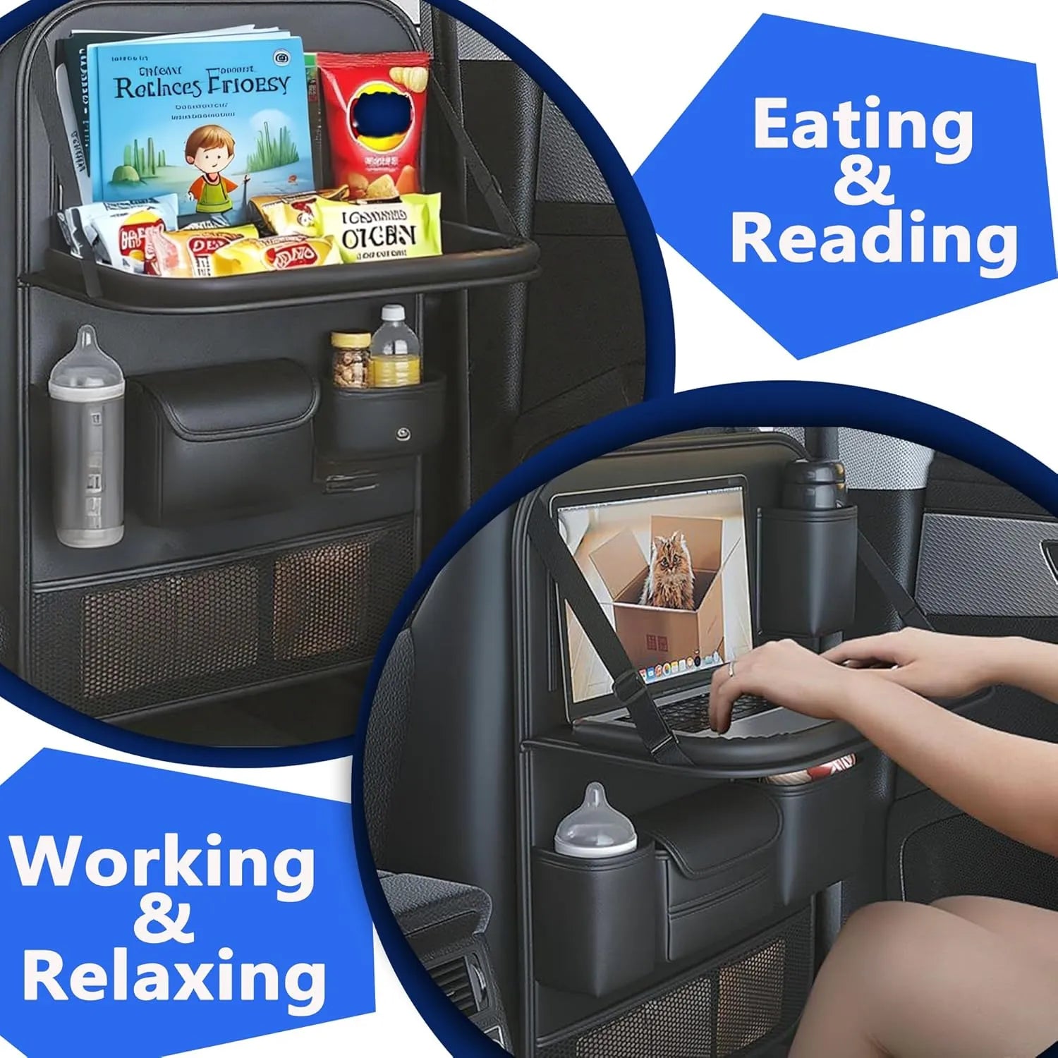 🚗 Car Seat Back Organizer with Foldable Tray Table