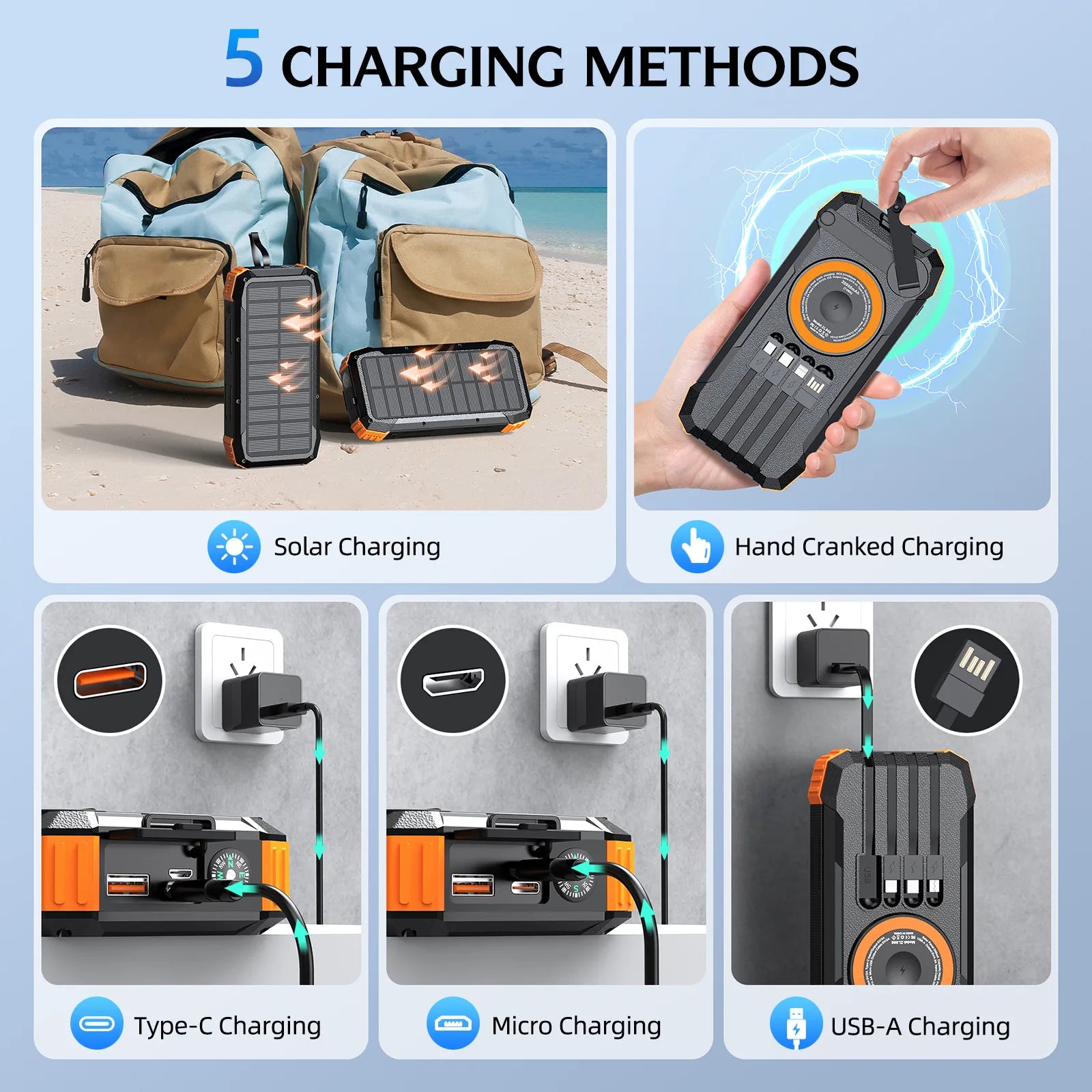 💡Solar Power Bank 20000mAh – Portable Charger