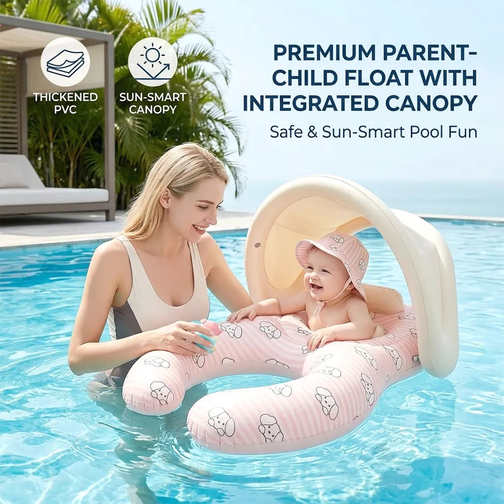 🌞 Infant Seat with Canopy | Inflatable Baby Pool Float with Soft Leg Support and Headrest