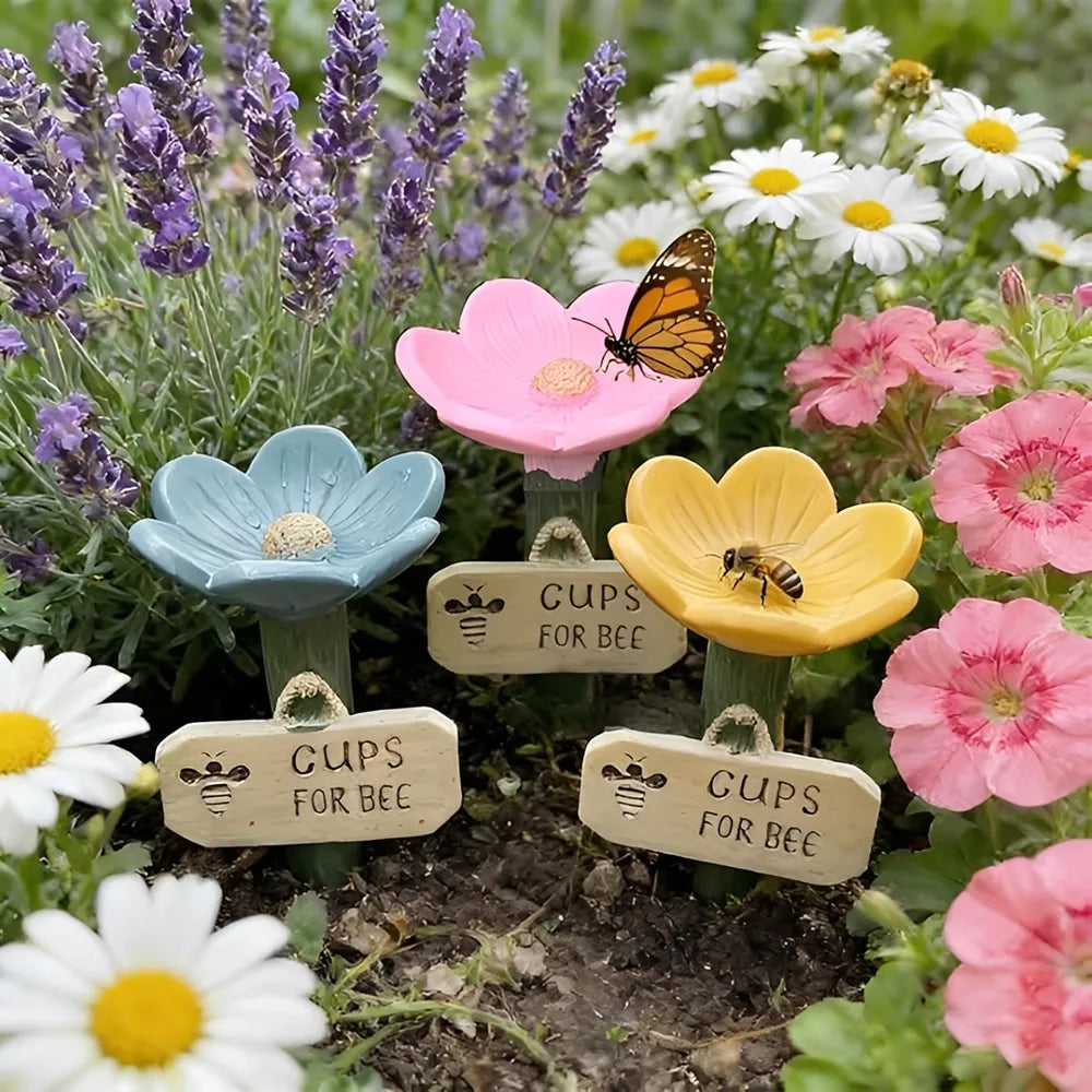 🌼Flower-Shaped Bee & Butterfly Watering Stations – Set of 5 Garden Pollinator Cups