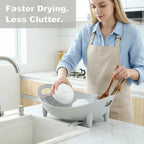 🍽️ Oval Dish Drying Rack with Utensil Holder