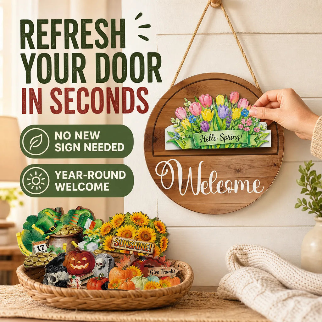 Interchangeable Seasonal Welcome Door Sign Set