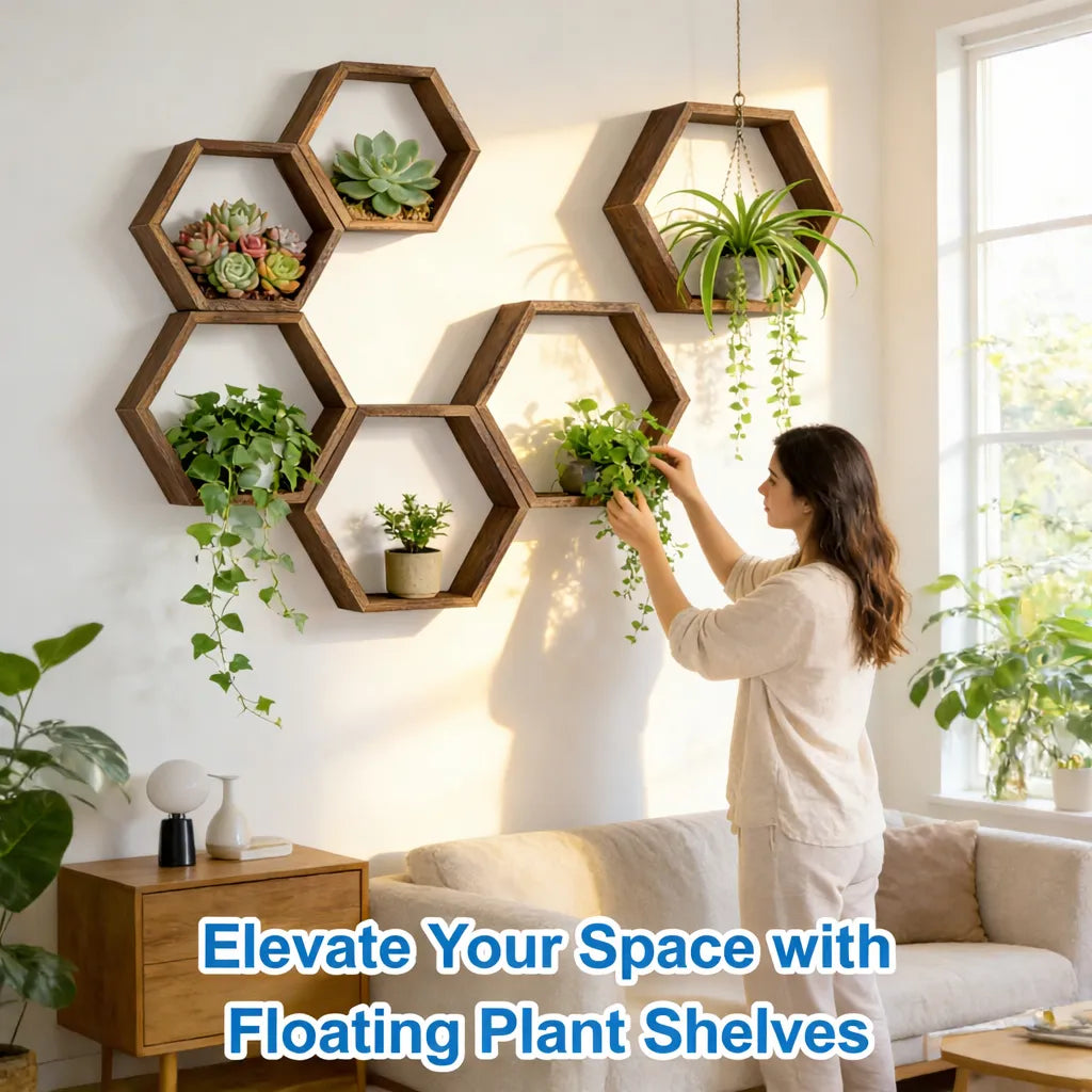 Set of 3 Hexagonal Floating Shelves – Rustic Honeycomb Wall-Mounted Storage Shelves-Perfect for Your Bedroom, Living Room, Hallway, or Office Decor