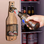 Rustic Wall-Mounted Bottle Opener with Cap Catcher