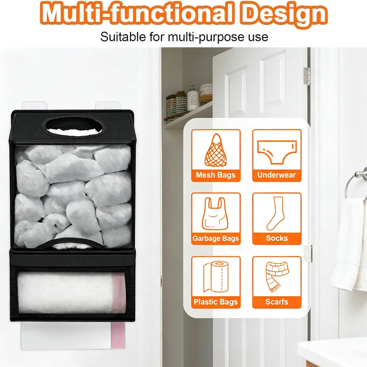 🛍️2-in-1 Hanging Storage Organizer — Large Capacity Plastic Bag & Trash Bag Dispenser