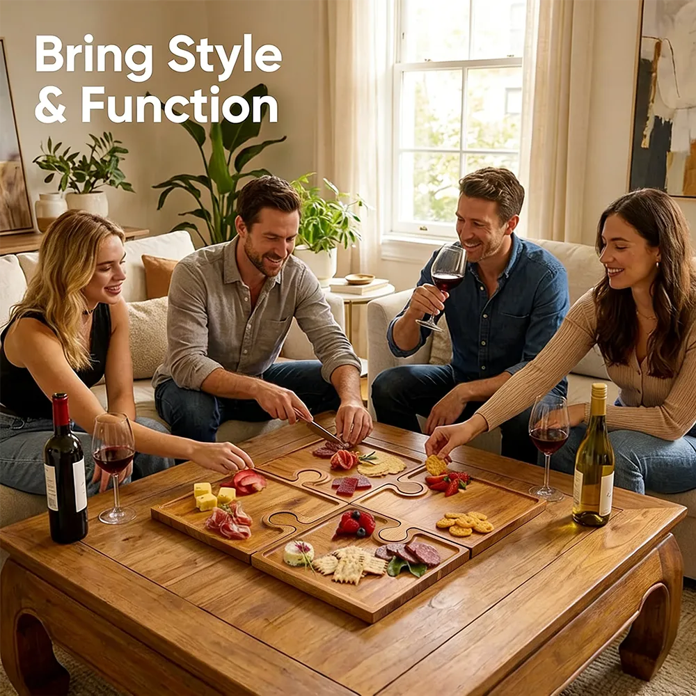 🧀 Wooden Puzzle Charcuterie Board Set with Handles