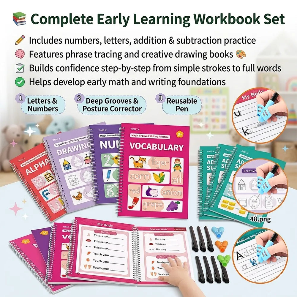 ✏️📚 Writing Workbook Set for Kids Ages 3–8