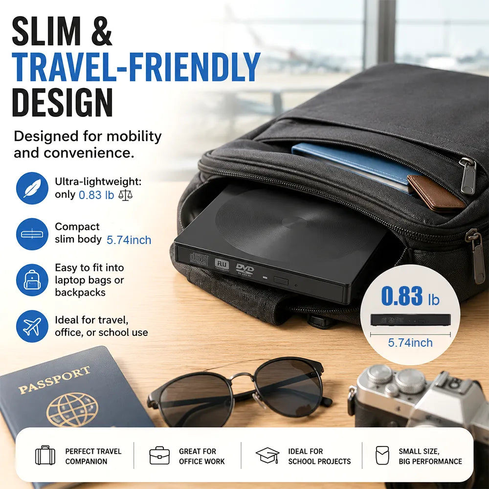 💿 External CD/DVD Drive – USB 3.0 & Type-C Portable Disc Reader/Burner