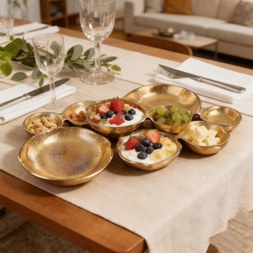 Gold 9-Compartment Connected Serving Centerpiece