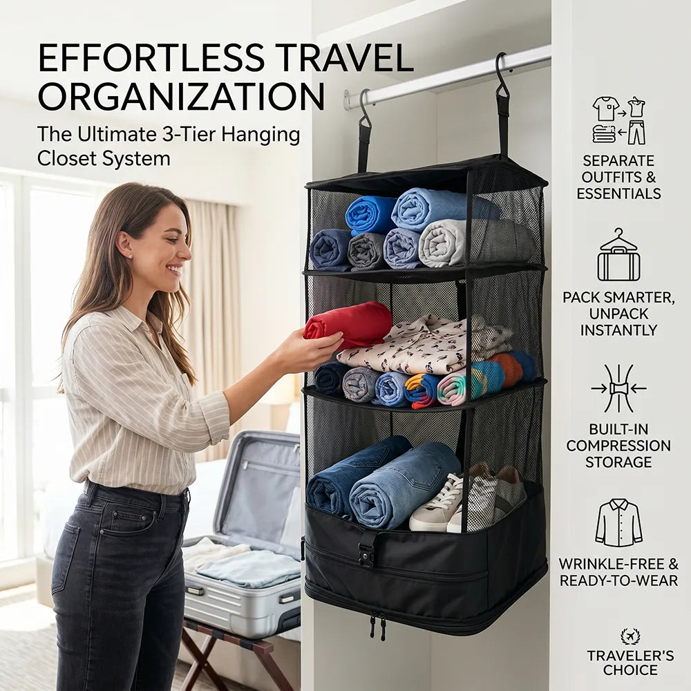 🧳 Travel Hanging Closet Organizer Bag with Hooks & Compression Straps